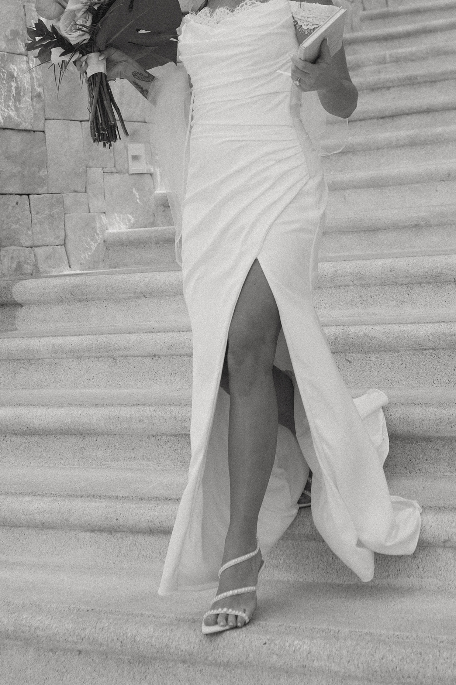 bride walks down the steps at Dreams Playa Mujeres