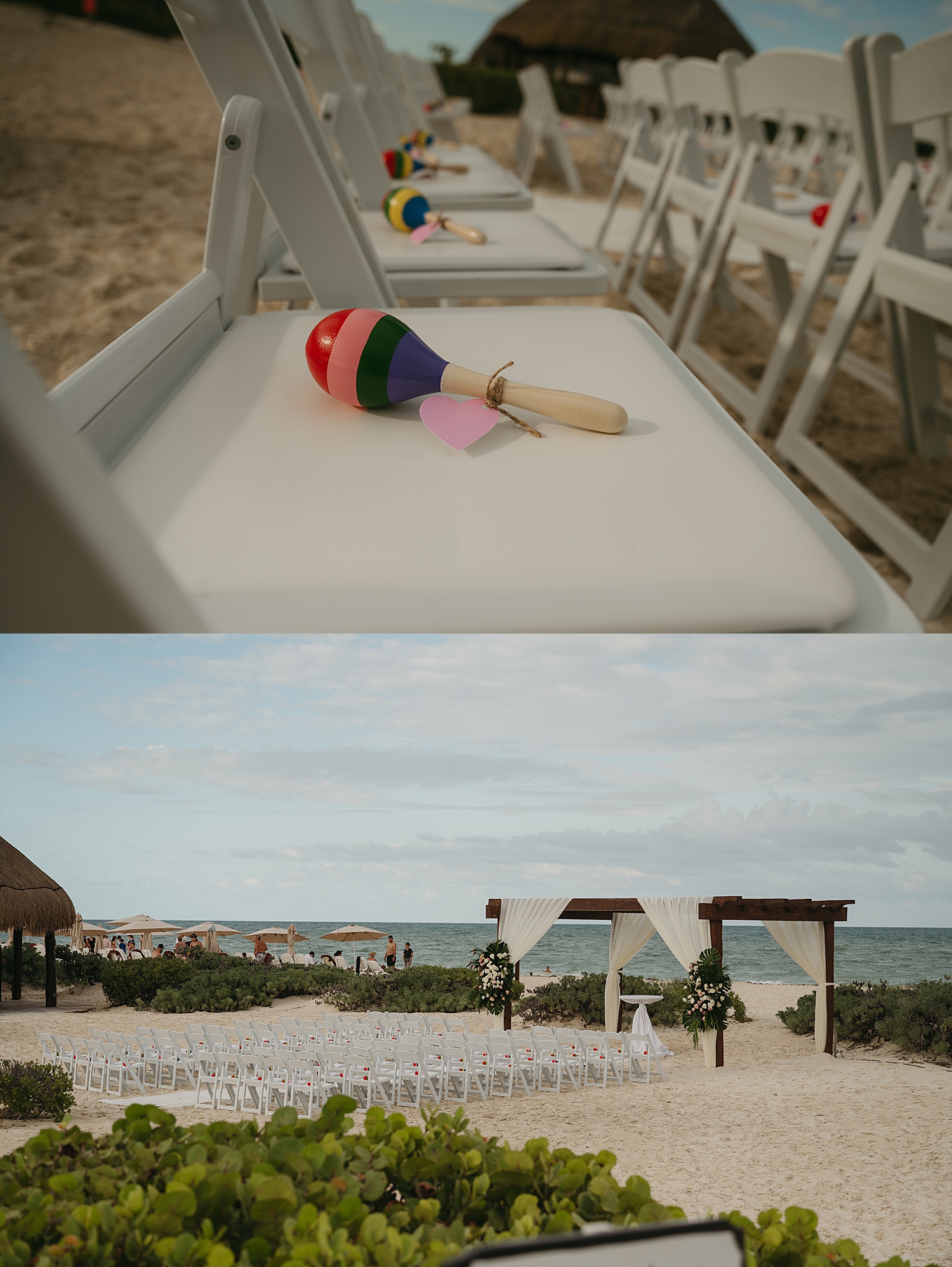large ceremony space set up on sand at resort by Thistle and Veil Photo