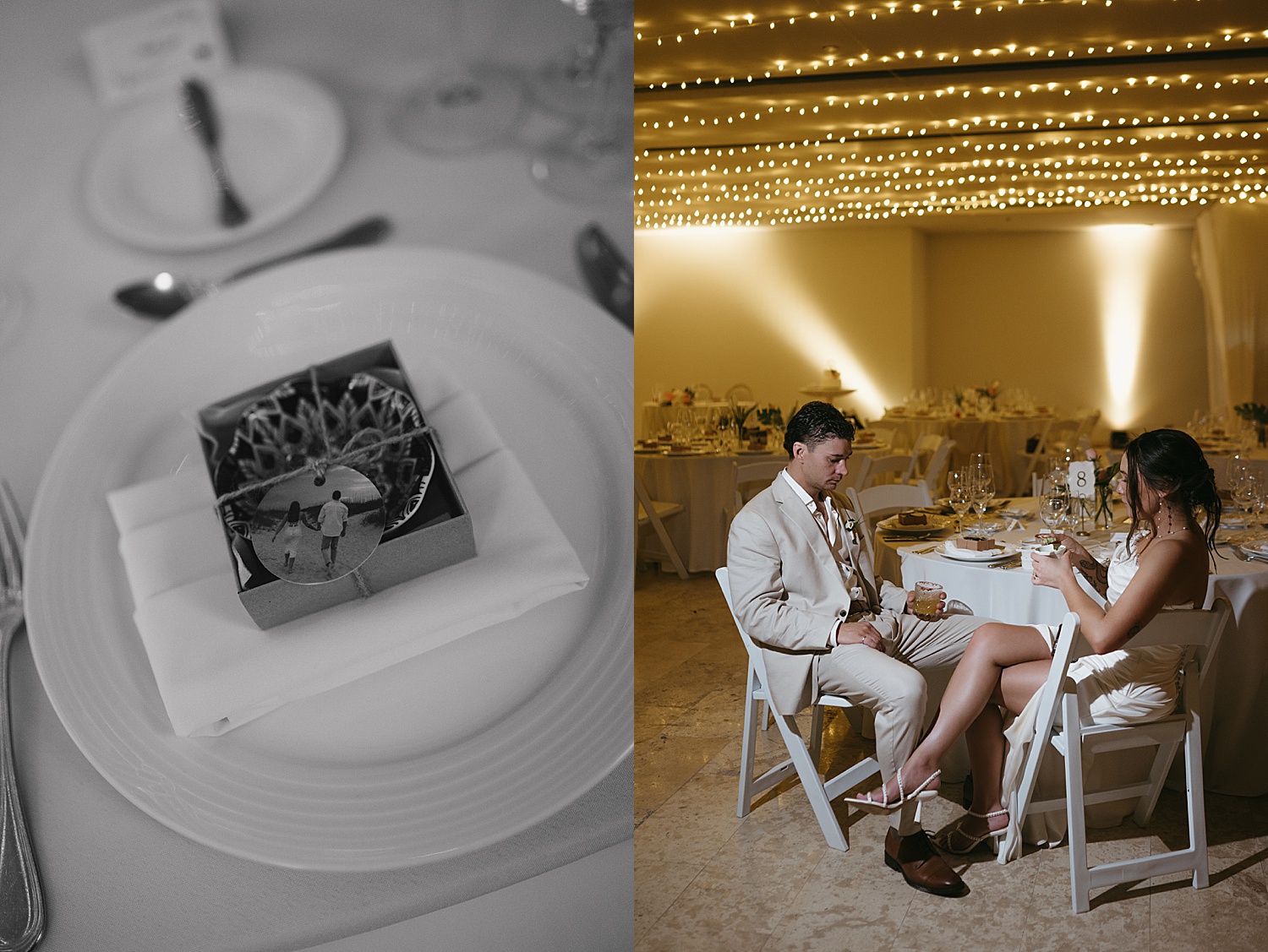 man and woman sit to eat dinner together by Travel Elopement Photographer