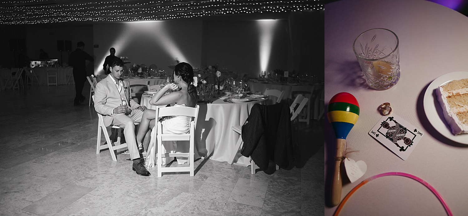 bride sits in chair at her wedding reception at Dreams Playa Mujeres 