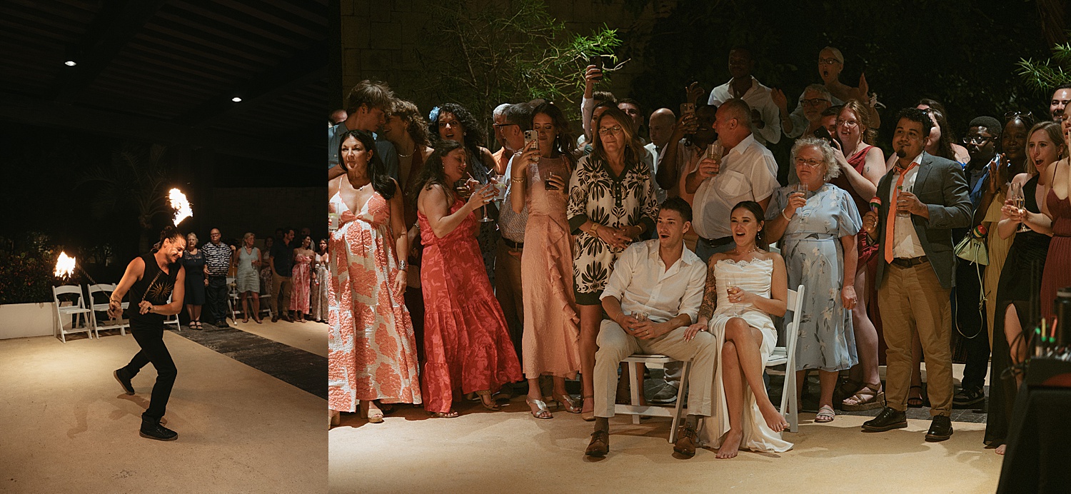 guests watch dancing for wedding reception at Dreams Playa Mujeres 