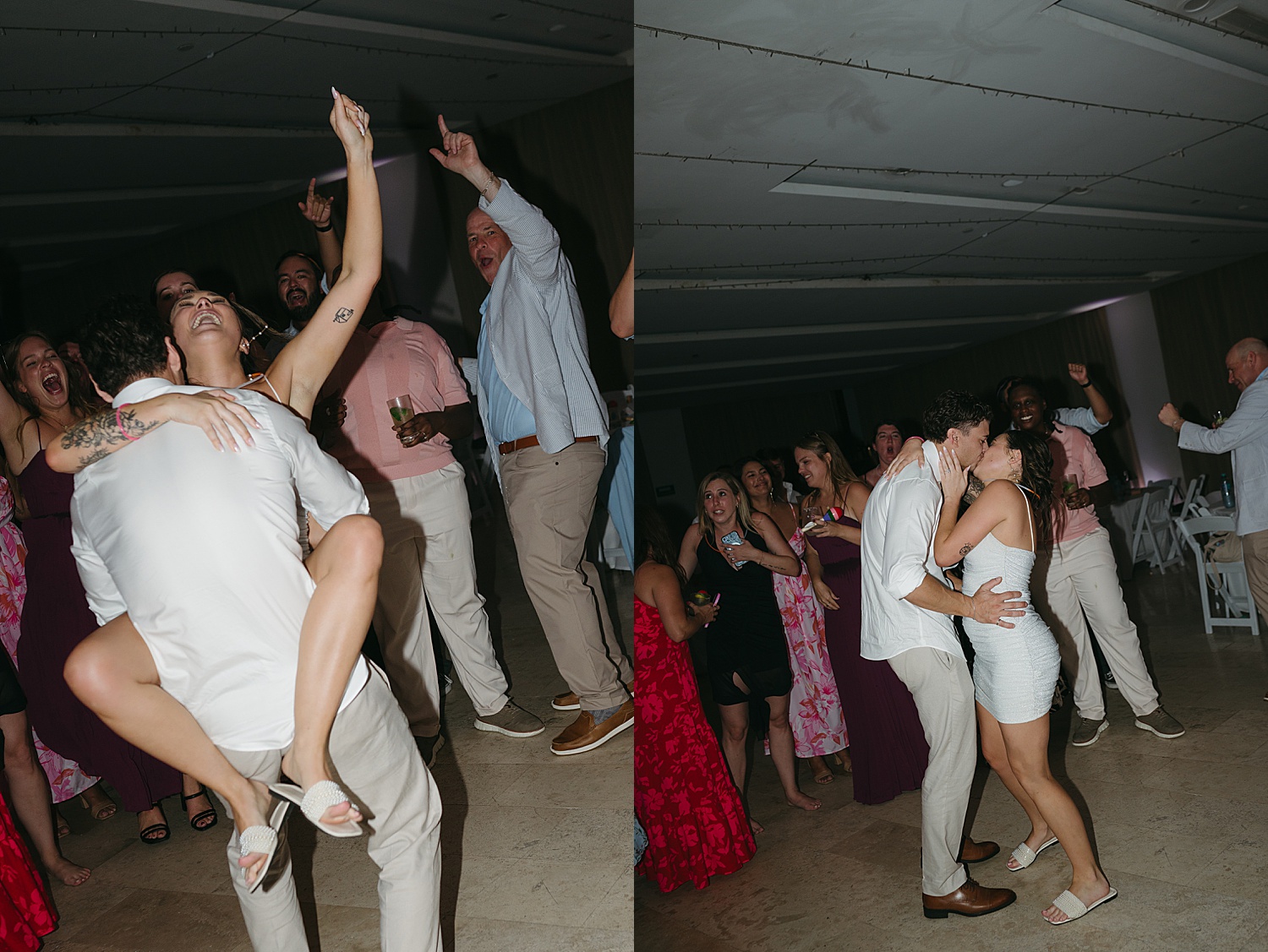newlyweds share a dance during wedding reception at Dreams Playa Mujeres 