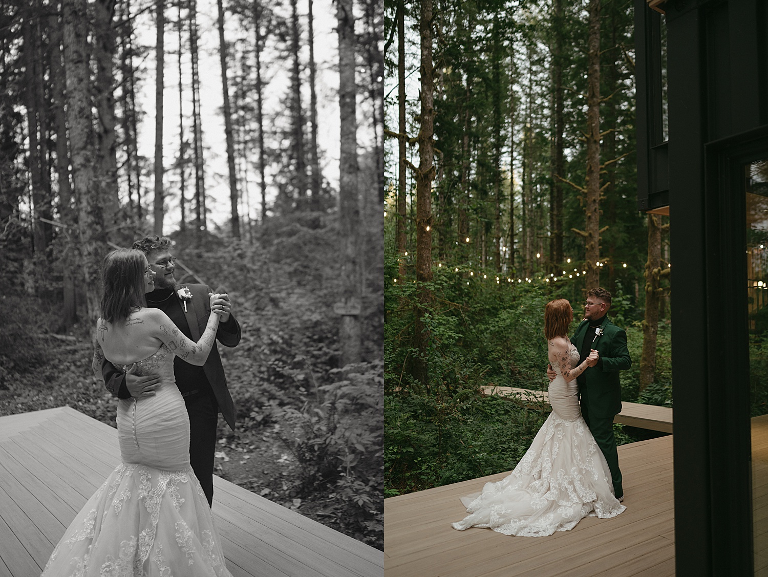 husband and wife share a dance on the patio for vow renewal