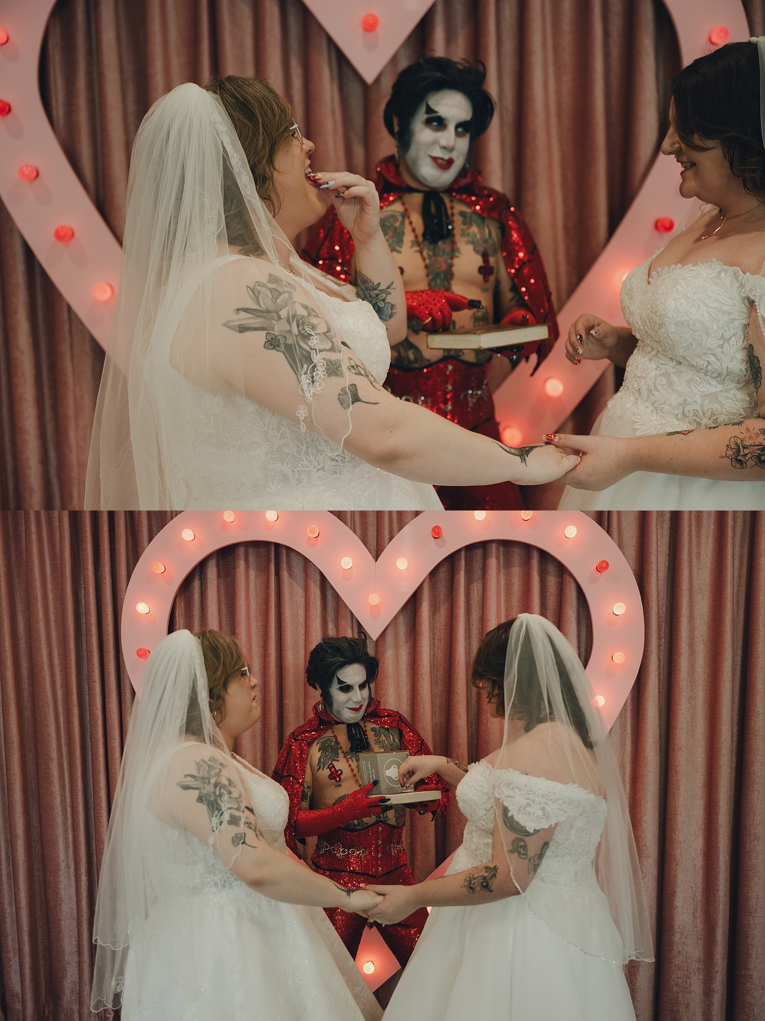 Hellvis officiates ceremony for two women by Travel elopement photographer