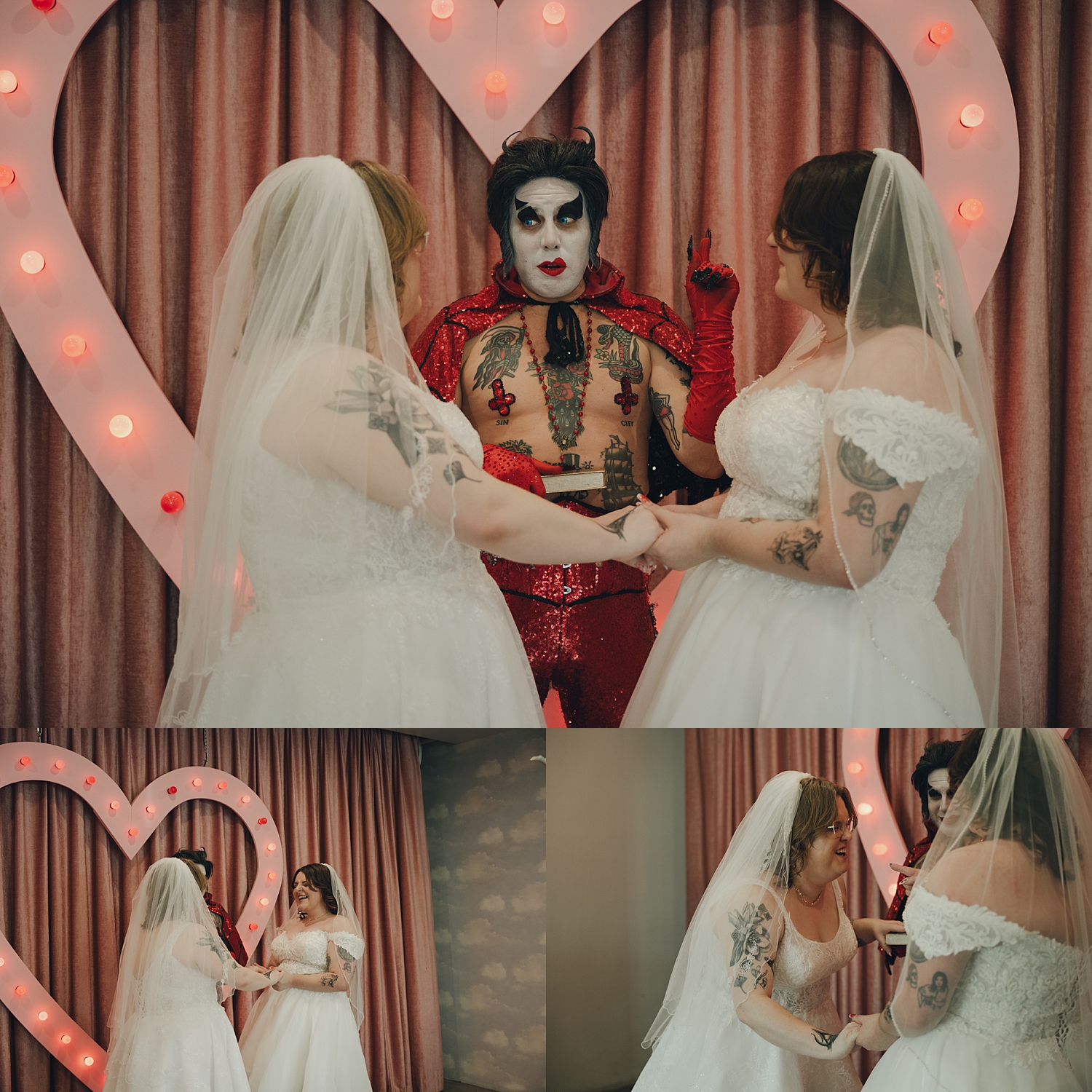 Hellvis tells brides to say I do at alter by travel elopement photographer