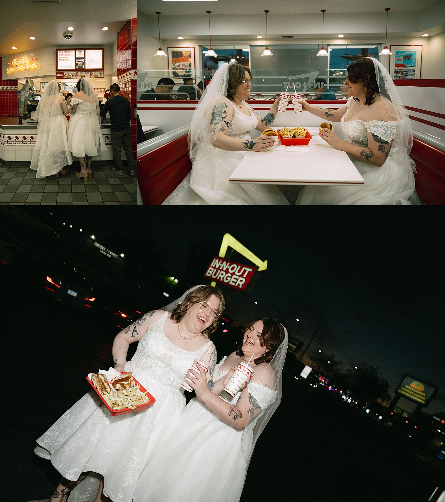brides share in and out after ceremony by Thistle and Veil Photo